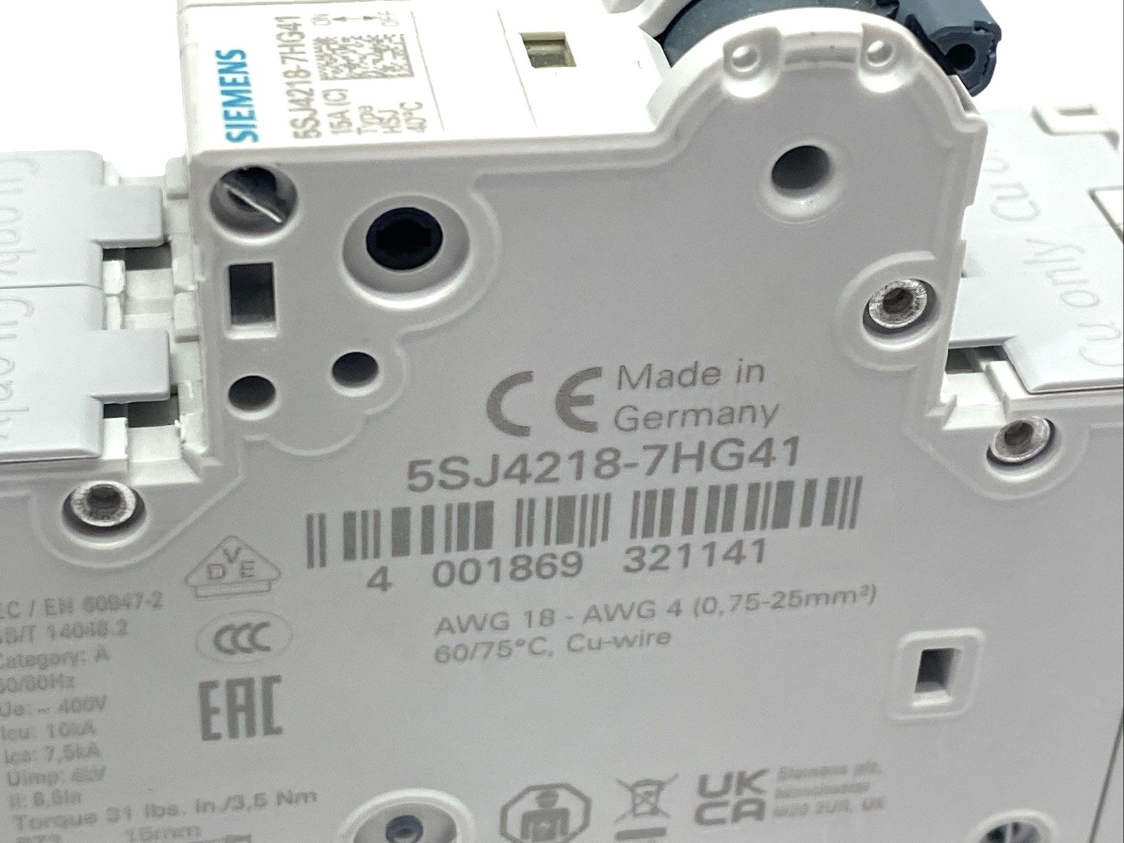 Siemens 5SJ4218-7HG41 Miniature Circuit Breaker 240V 14kA, 2P, C-Trip, 15A - Maverick Industrial Sales