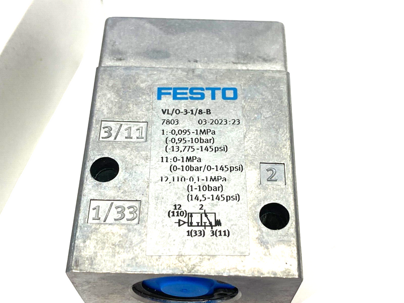 Festo VL/O-3-1/8-B Pneumatic Valve 3/2-Way Monostable 1/8" Ports 7803 - Maverick Industrial Sales