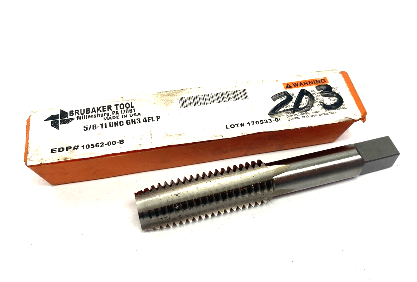 10562-00-B | Brubaker Tool Straight Flute Plug Tap 5/8-11 NC H3 4FL HSS - New – Open box - Maverick Industrial Sales