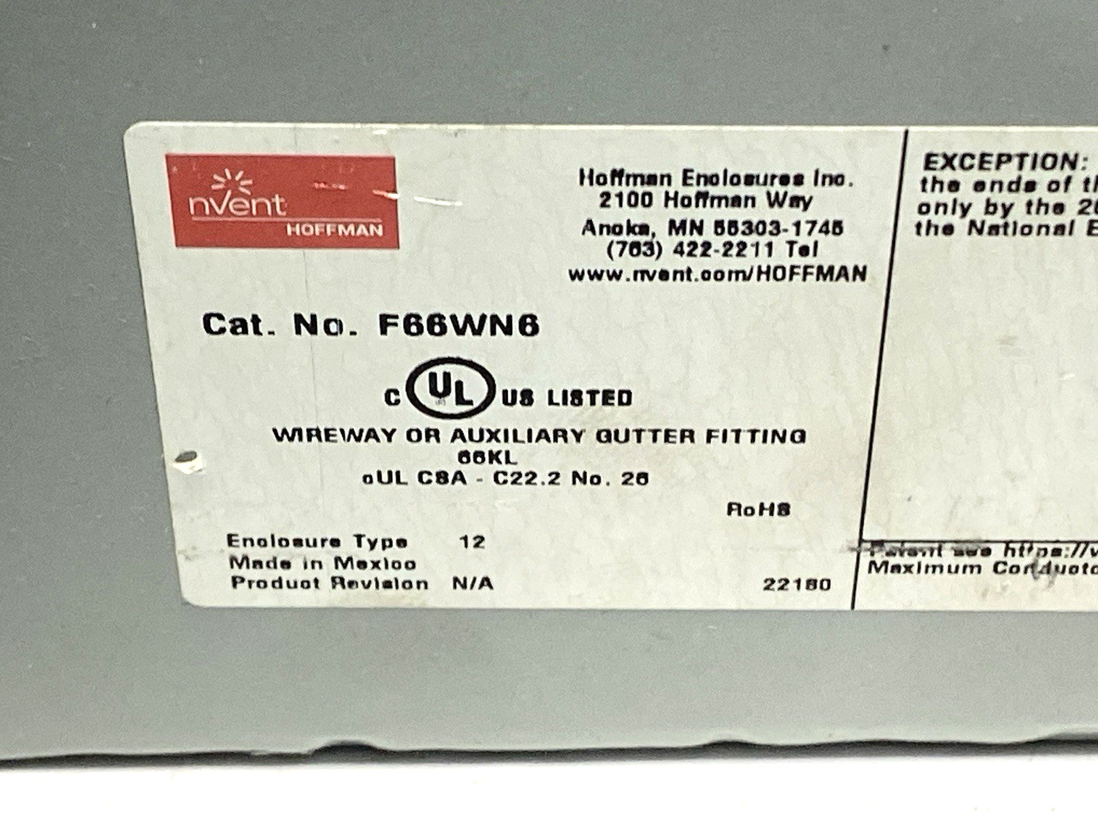 F66WN6 | Hoffman Nipple Feed-Through Wireway 6" x 6" x 6" 14920 - New – Open box - Maverick Industrial Sales