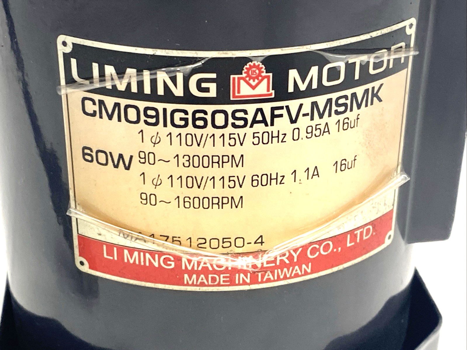 Liming CM09IG60SAFV-MSMK Motor 1Ph 110/115VAC 60W 90-1600 rpm - Maverick Industrial Sales