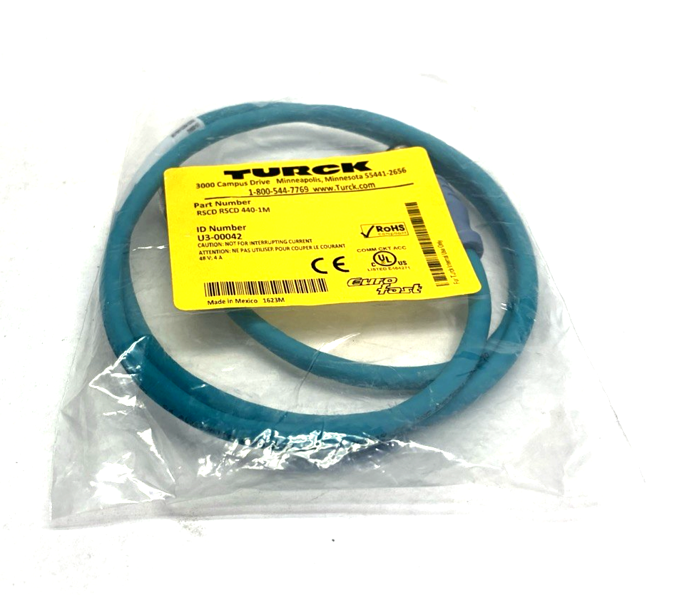 Turck RSCD RSCD 440-1M Ethernet Extension Cable M12 Male 4-Pin 1m U3-00042 - Maverick Industrial Sales
