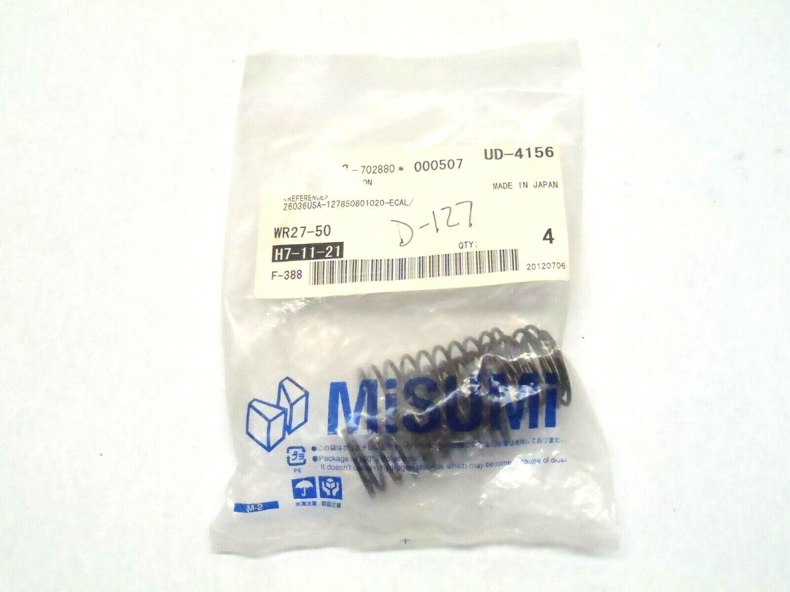 Misumi WR27-50 Round Wire Coil Springs 27mm D x 50mm L LOT OF 4 - Maverick Industrial Sales