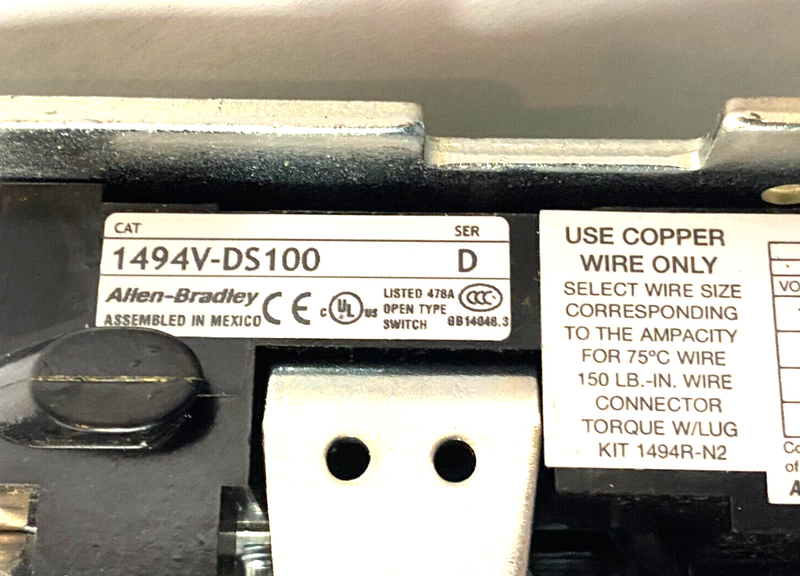 Allen Bradley 1494V-DS100 Ser D Disconnect Load Switch w/ Enclosure Handle Mount - Maverick Industrial Sales