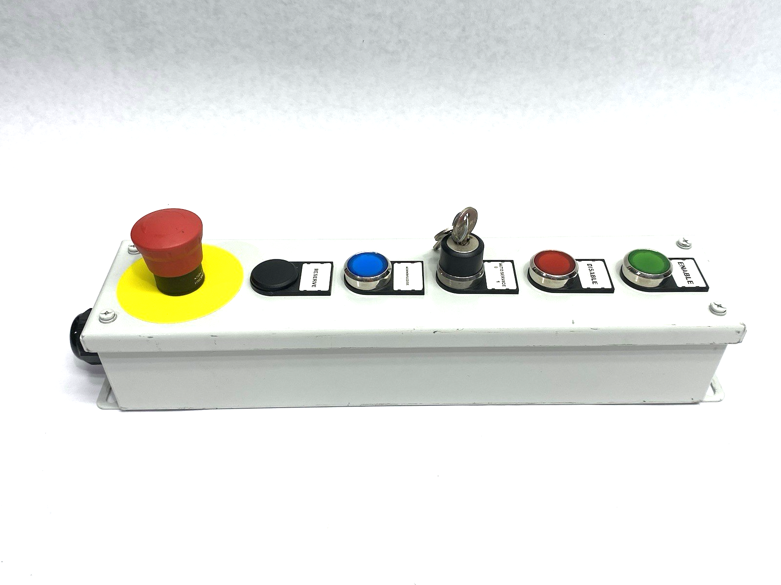 None | Operator Pushbutton Enclosure Control Assembly, Enable, Disable, E-Stop, Key - Used - Maverick Industrial Sales