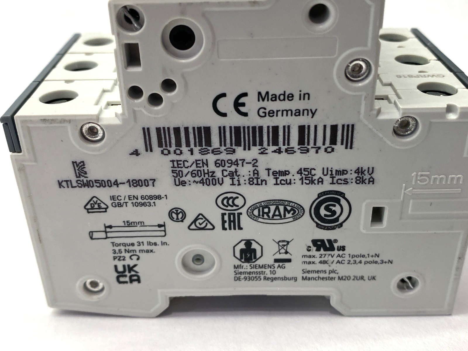 Siemens 5SY6310-7 Miniature Circuit Breaker 3-Pole 400V 10A - Maverick Industrial Sales