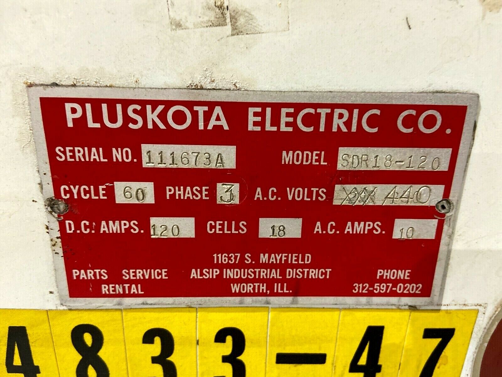 Pluskota SDR18-120 Lift Truck Battery Charger 18 Cell 3 PH 440 VAC - Maverick Industrial Sales