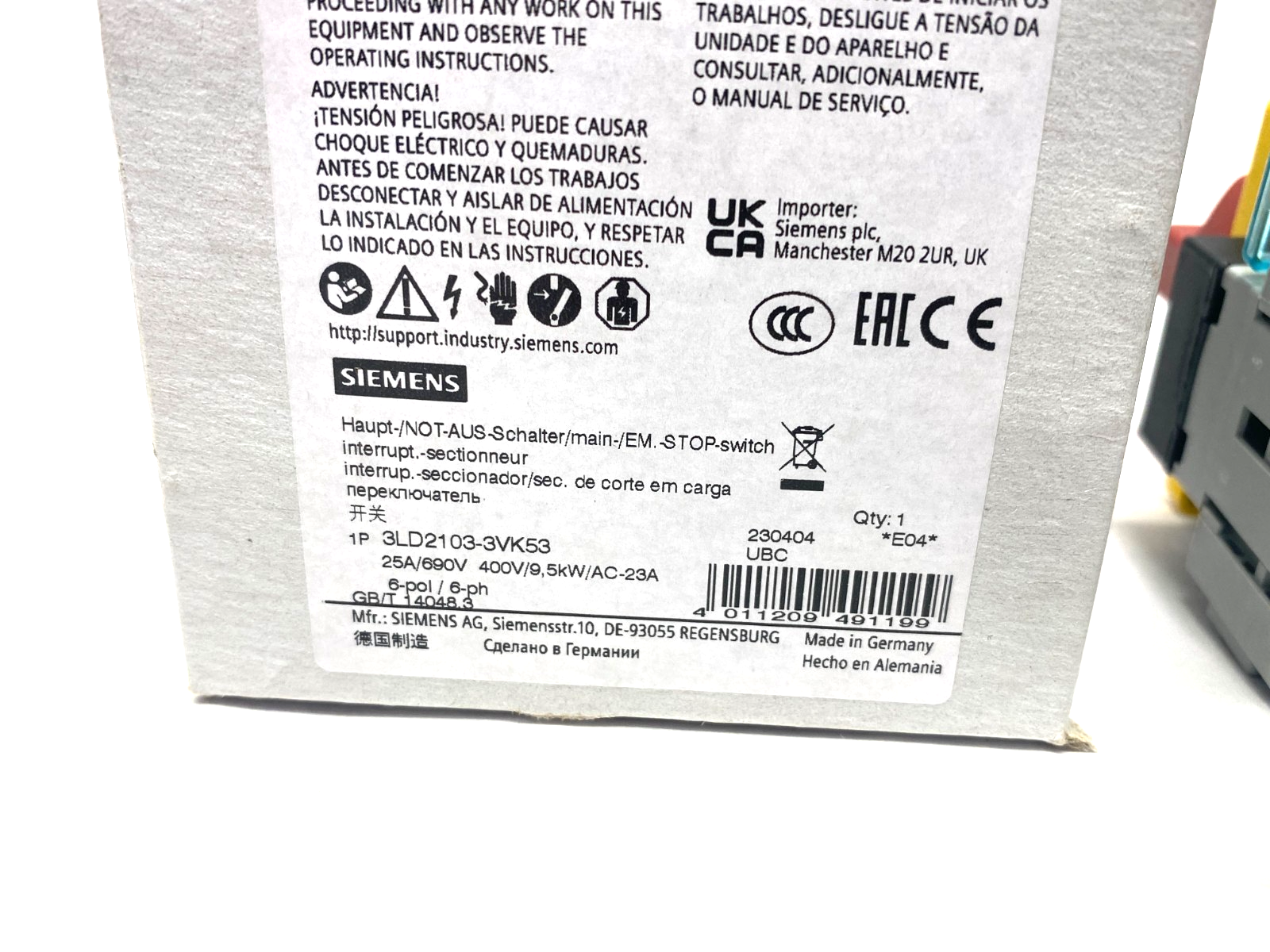 Siemens 3LD2103-3VK53 SENTRON Rotary Emergency Switch Disconnector 6-Pole - Maverick Industrial Sales