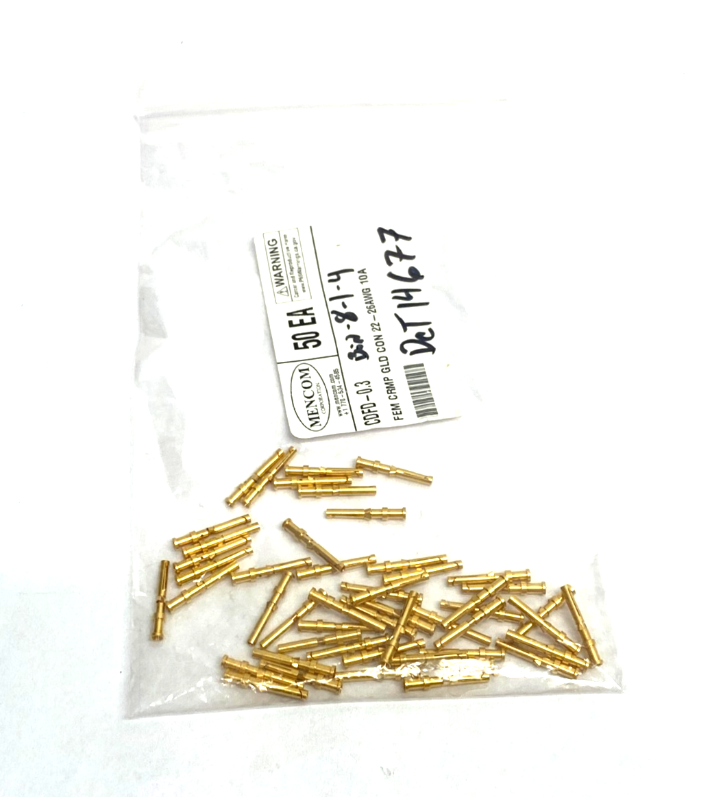 Mencom CDFD-0.3 Female Crimp Contact, Gold, Con 22-26AWG 10A PKG OF 50 - Maverick Industrial Sales