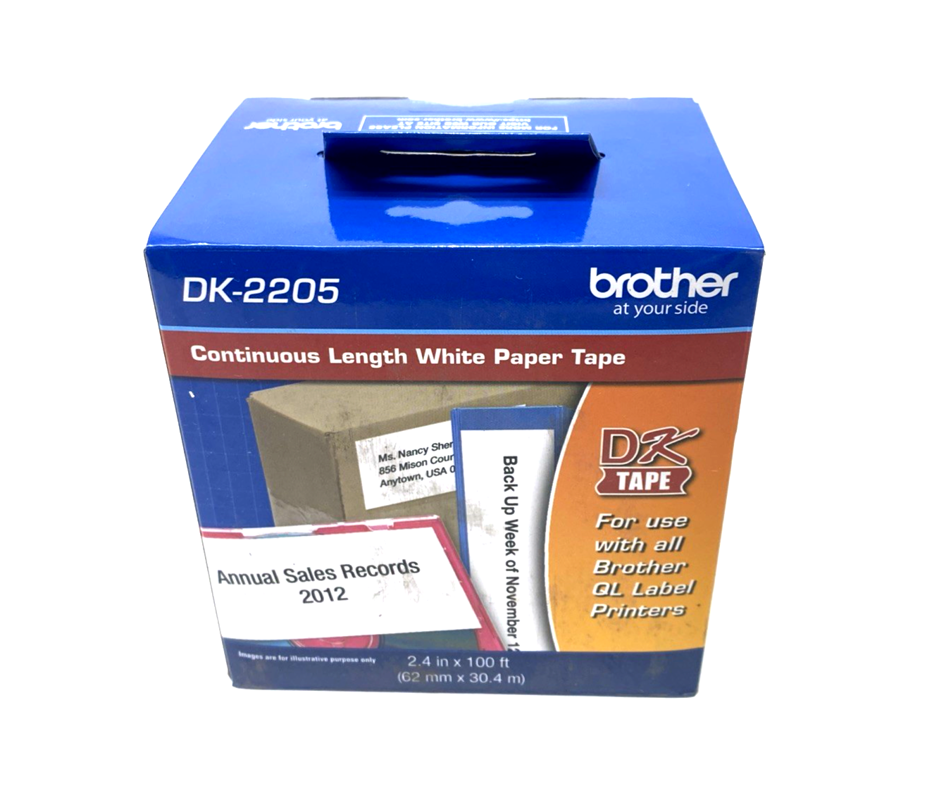 Brother DK2205 2.4in x 100ft Black on White Continuous Length Paper Tape DK-2205 - Maverick Industrial Sales