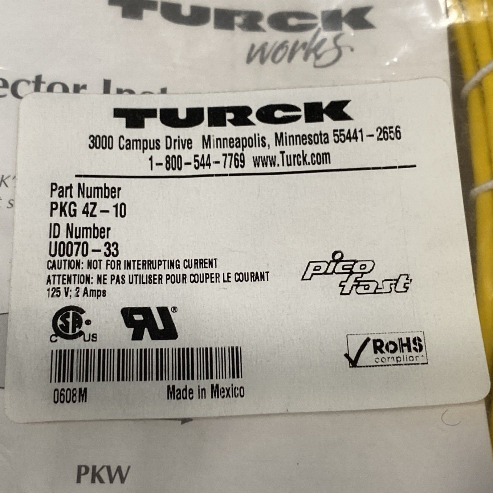 Turck PKG 4Z-10 Cable Assembly M8 Female 4-Pin Picofast U0070-33 - Maverick Industrial Sales