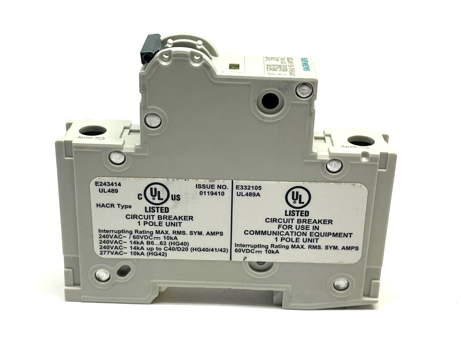Siemens 5SJ4110-7HG40 Miniature Circuit Breaker 10A 1P - Maverick Industrial Sales
