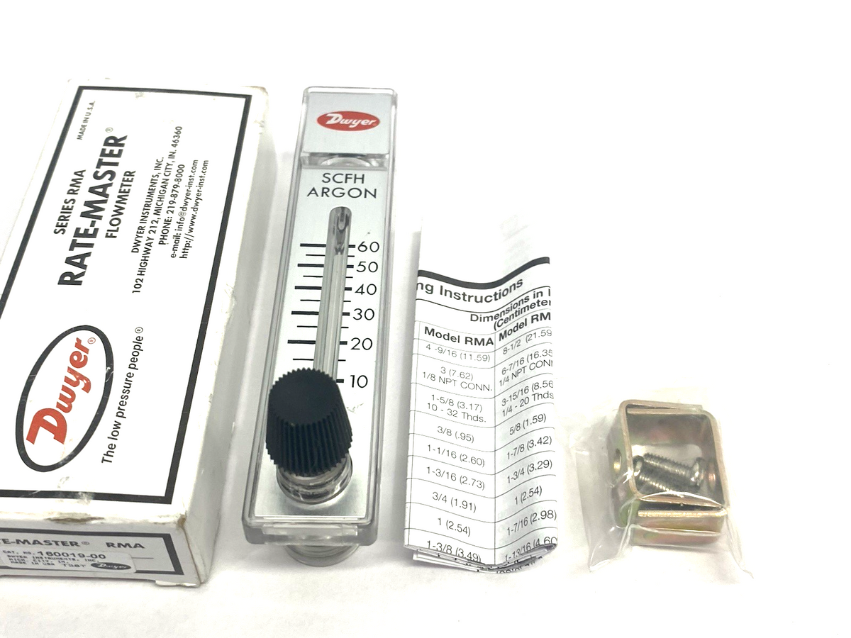 160019-00 | Dwyer Rate-Master Flowmeter RMA-SSV FLMTR 5-60 SCFH ARGON - New – Open box - Maverick Industrial Sales