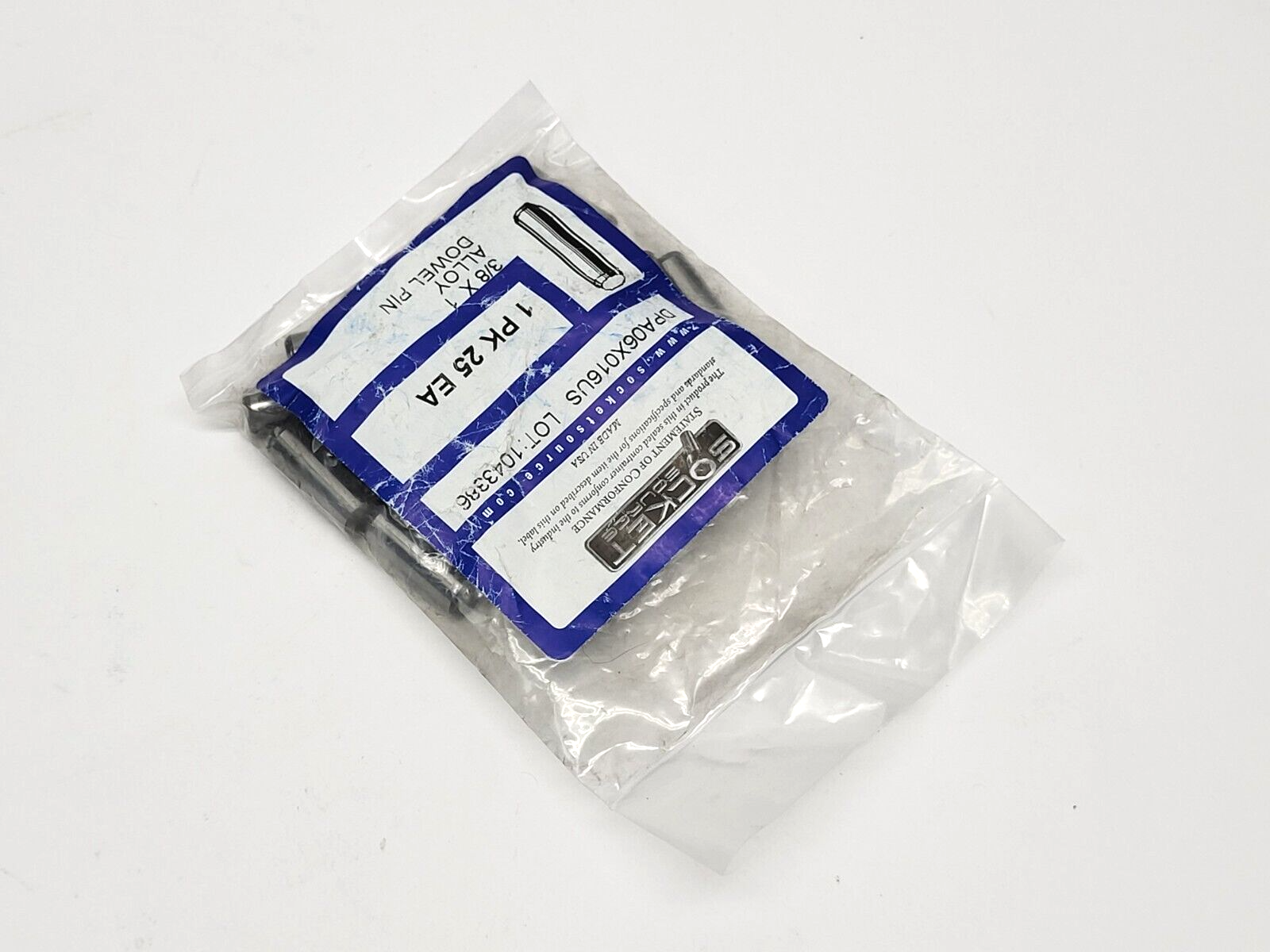 Socket Source DPA06X016US Alloy Dowel Pin 3/8 X 1" LOT OF 25 - Maverick Industrial Sales