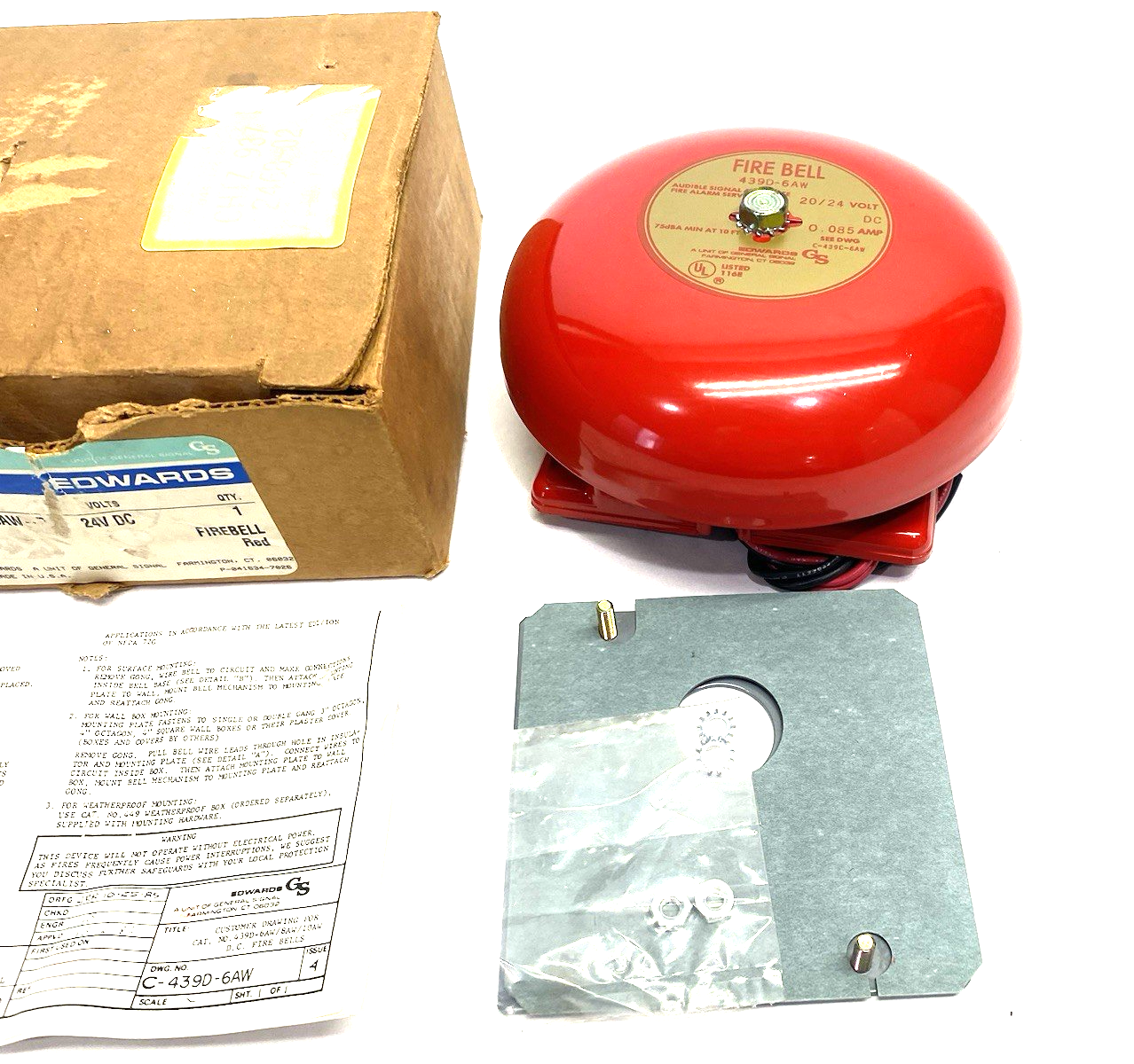 439D-6AW-R | Edwards Signaling Firebell Fire Alarm Bell, Vibrating, Red, 6" Dia. - New – Open box - Maverick Industrial Sales