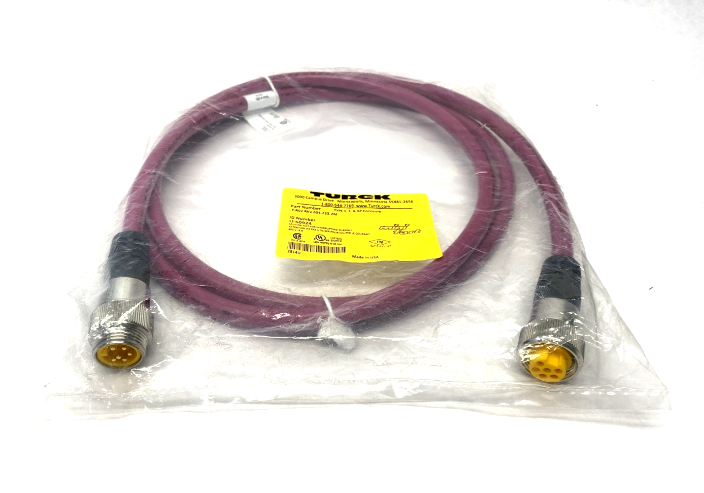 Turck P-RSV RKV 634-233-2M Hazardous Location Cordset 7/8 Male-Female 2m U-50924 - Maverick Industrial Sales