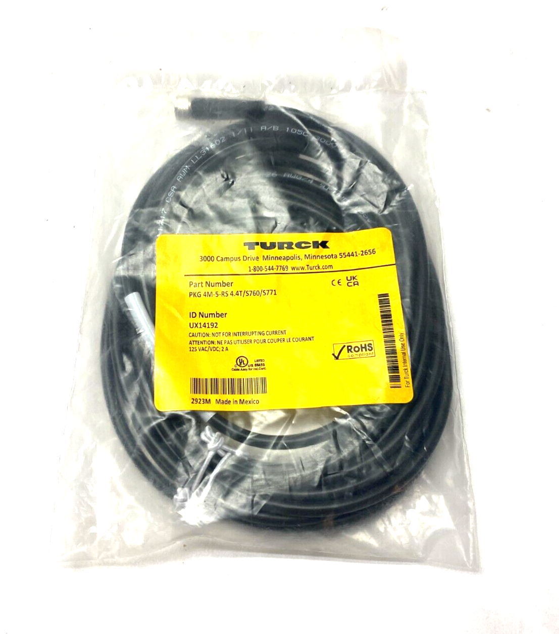 PKG 4M-5-RS 4.4T/S760/S771, UX14192 | Turck PKG 4M-5-RS 4.4T/S760/S771 Double-Ended Cordset UX14192 - New - Maverick Industrial Sales