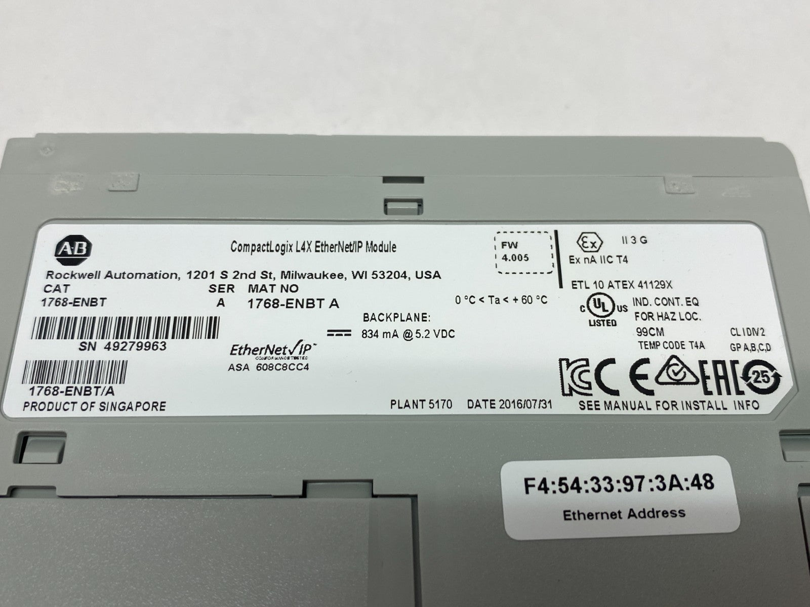 1768-ENBT | Allen Bradley Ser. A CompactLogix L4X EtherNet/IP Module - Used - Maverick Industrial Sales