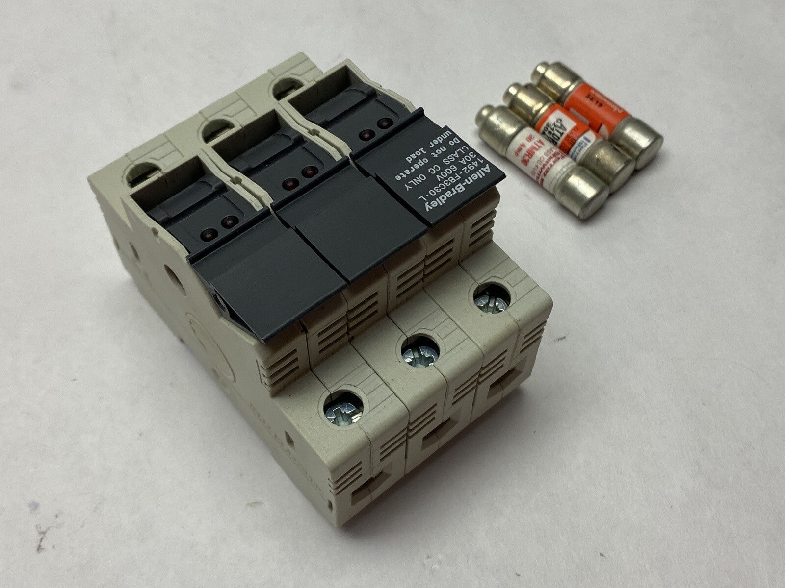 Allen Bradley 1492-FB3C30-L Ser. B Fuse Holder 3-Pole w/ ATMR30 NO DINRAIL CLIPS - Maverick Industrial Sales