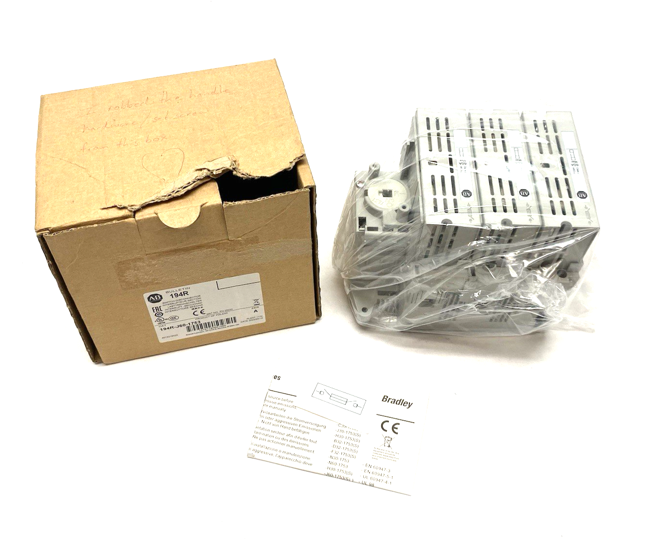 194R-J60-1753 | Allen Bradley Ser. A Switch Disconnector, 3-Pole NO SET SCREWS - New Other - Maverick Industrial Sales