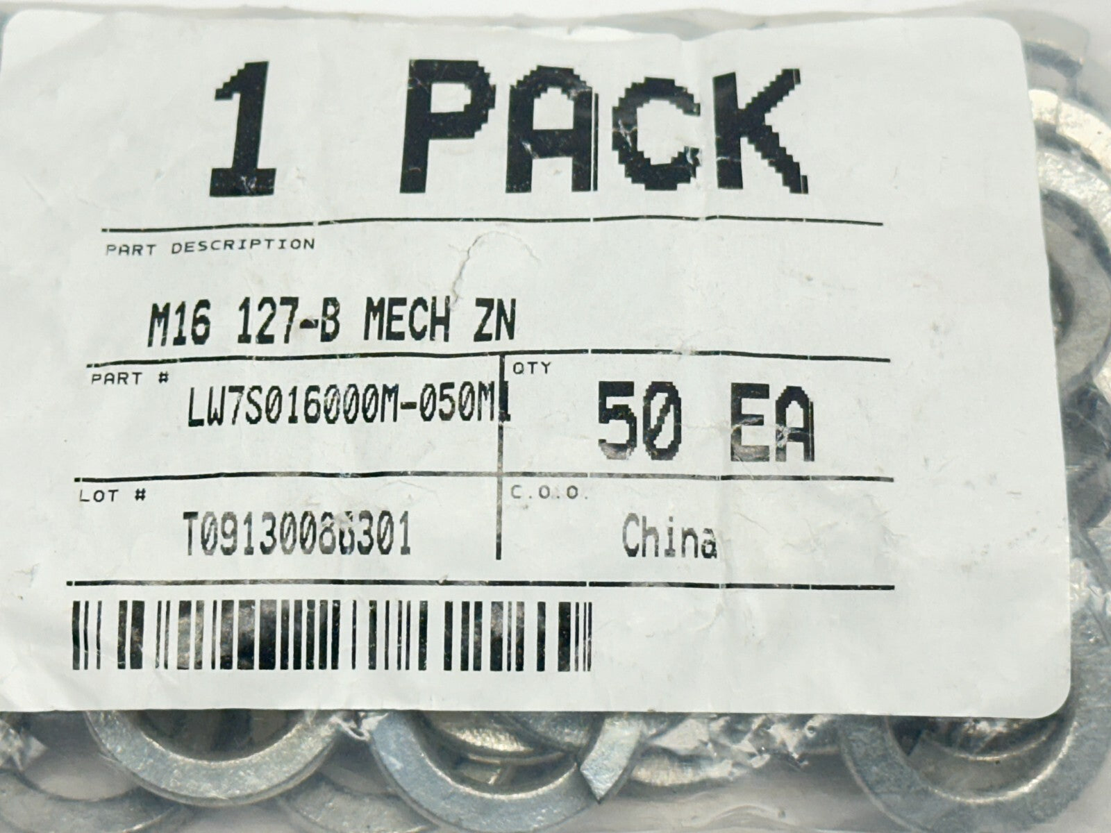 LW7S016000M-050M1 M16 127-B Mech ZN Split Lock Washer PACK OF 50 - Maverick Industrial Sales