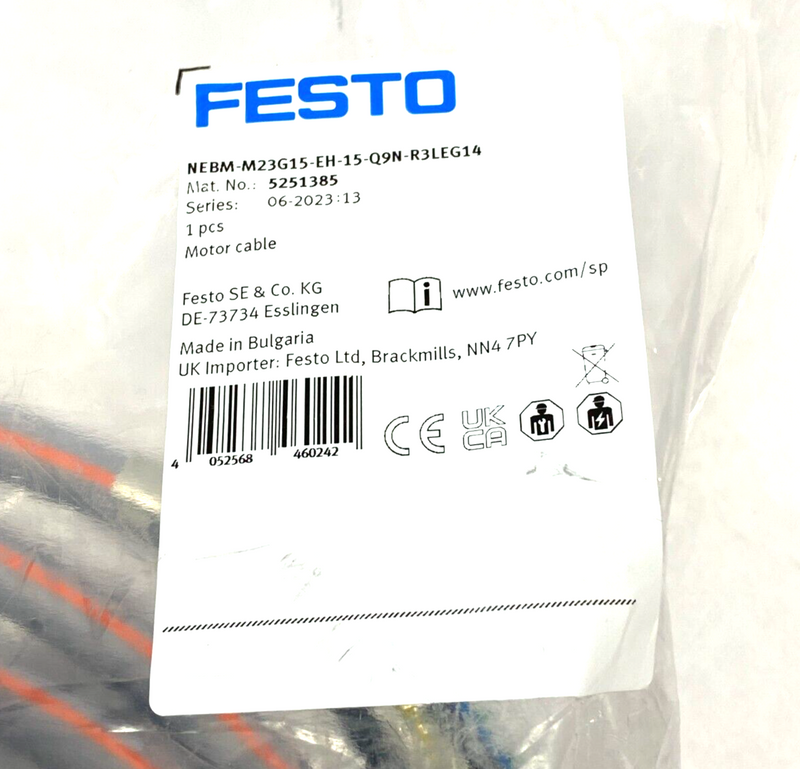 Festo NEBM-M23G15-EH-15-Q9N-R3LEG14 Motor Extension Cable 15m Length 5251385 - Maverick Industrial Sales