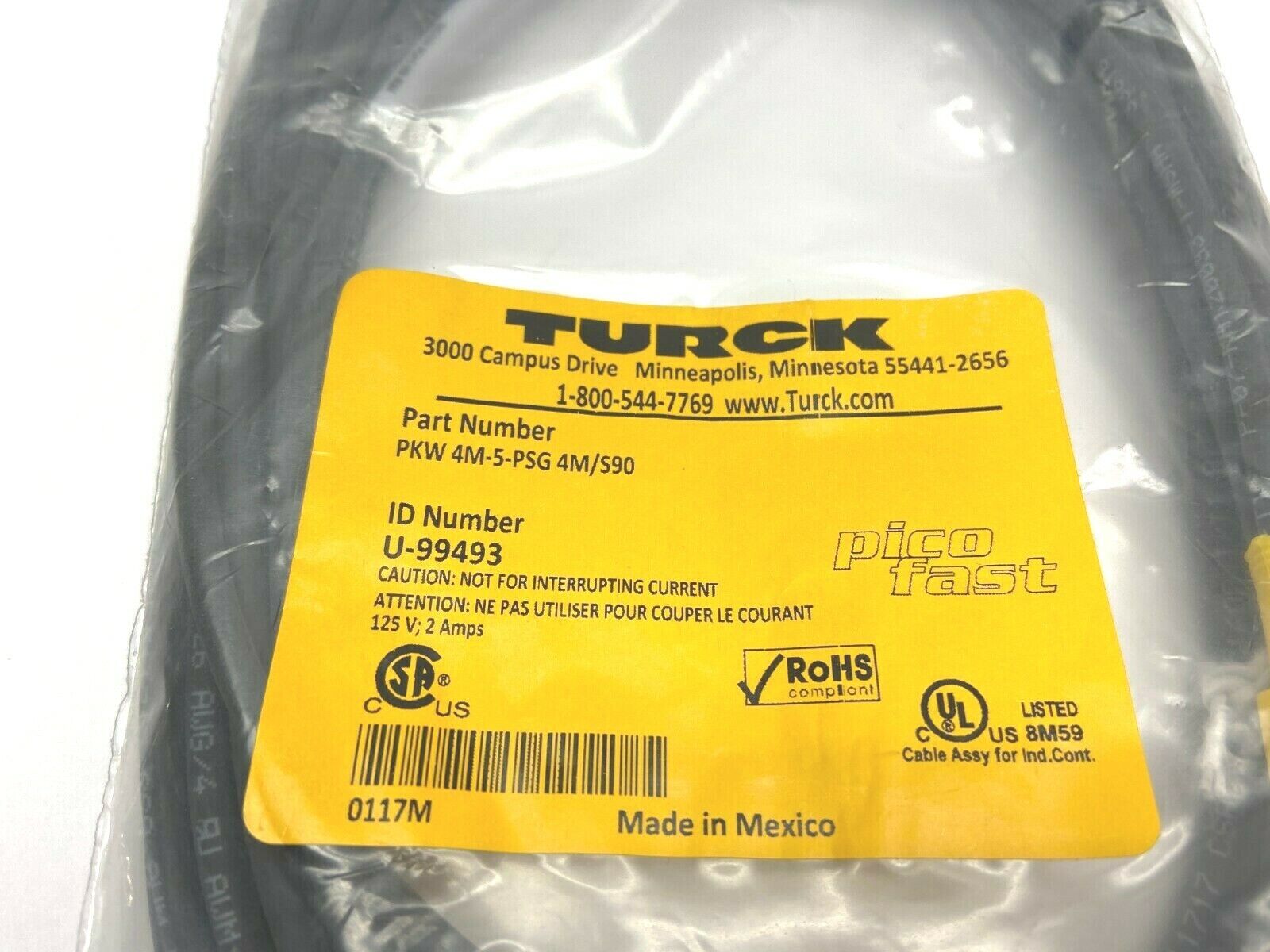 Turck PKW 4M-5-PSG 4M/S90 Picofast U-99493 Female Angled Cordset - Maverick Industrial Sales