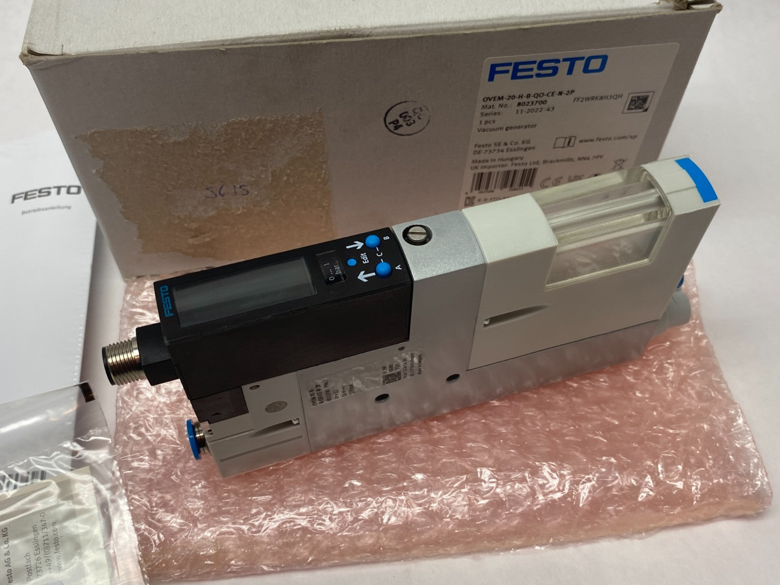 Festo OVEM-20-H-B-QO-CE-N-2P Vacuum Generator 8023700 - Maverick Industrial Sales