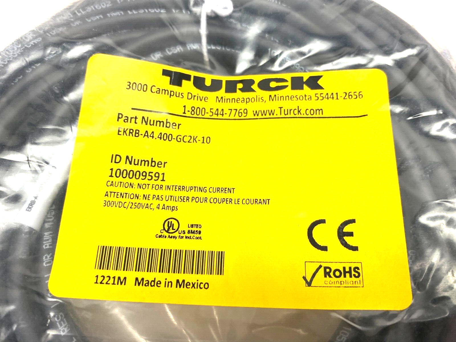 EKRB -A4.400-GC2K-10, 100009591 | Turck EKRB -A4.400-GC2K-10 Actuator and Sensor Cordset Single Ended 100009591 - New - Maverick Industrial Sales
