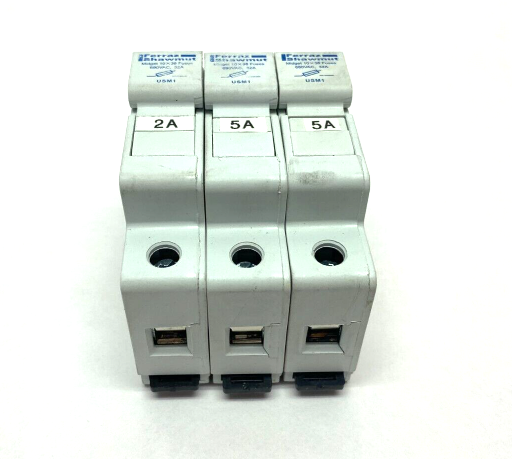 USM1 Y213944 | Ferraz Shawmut Y213944 UltraSafe Midget Fuse Holder 1-Pole 800V 30A LOT OF 3 - Used - Maverick Industrial Sales