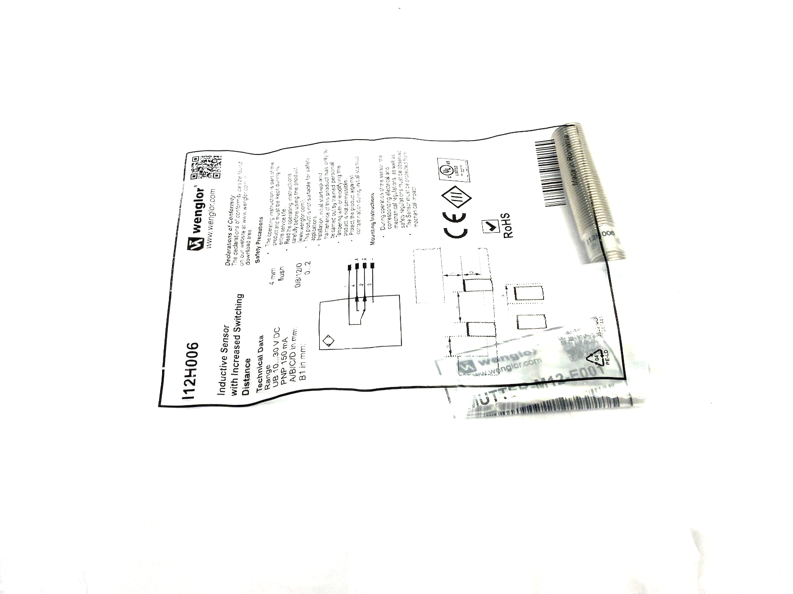 | Wenglor I12H006 Inductive Sensor w/ Increased 4mm Switching Distance, Flush - New - Maverick Industrial Sales