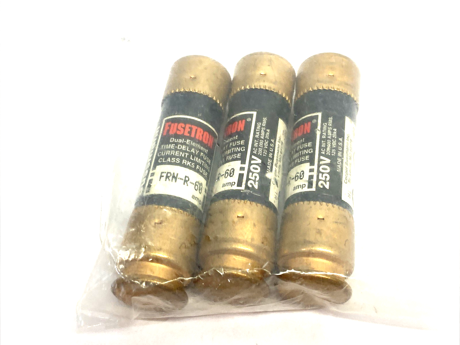FRN-R-60 | Fusetron Dual-Element Time Delay Fuse, Current Limiting, LOT OF 3 - New Other - Maverick Industrial Sales