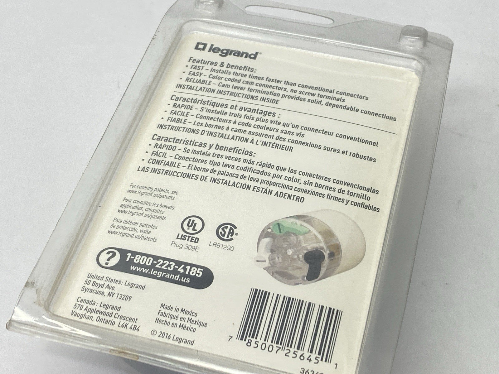 Legrand PS520CCLBCCV4 Female Connector Clamp Lock Straight Blade 20A 125V 3-Pole - Maverick Industrial Sales