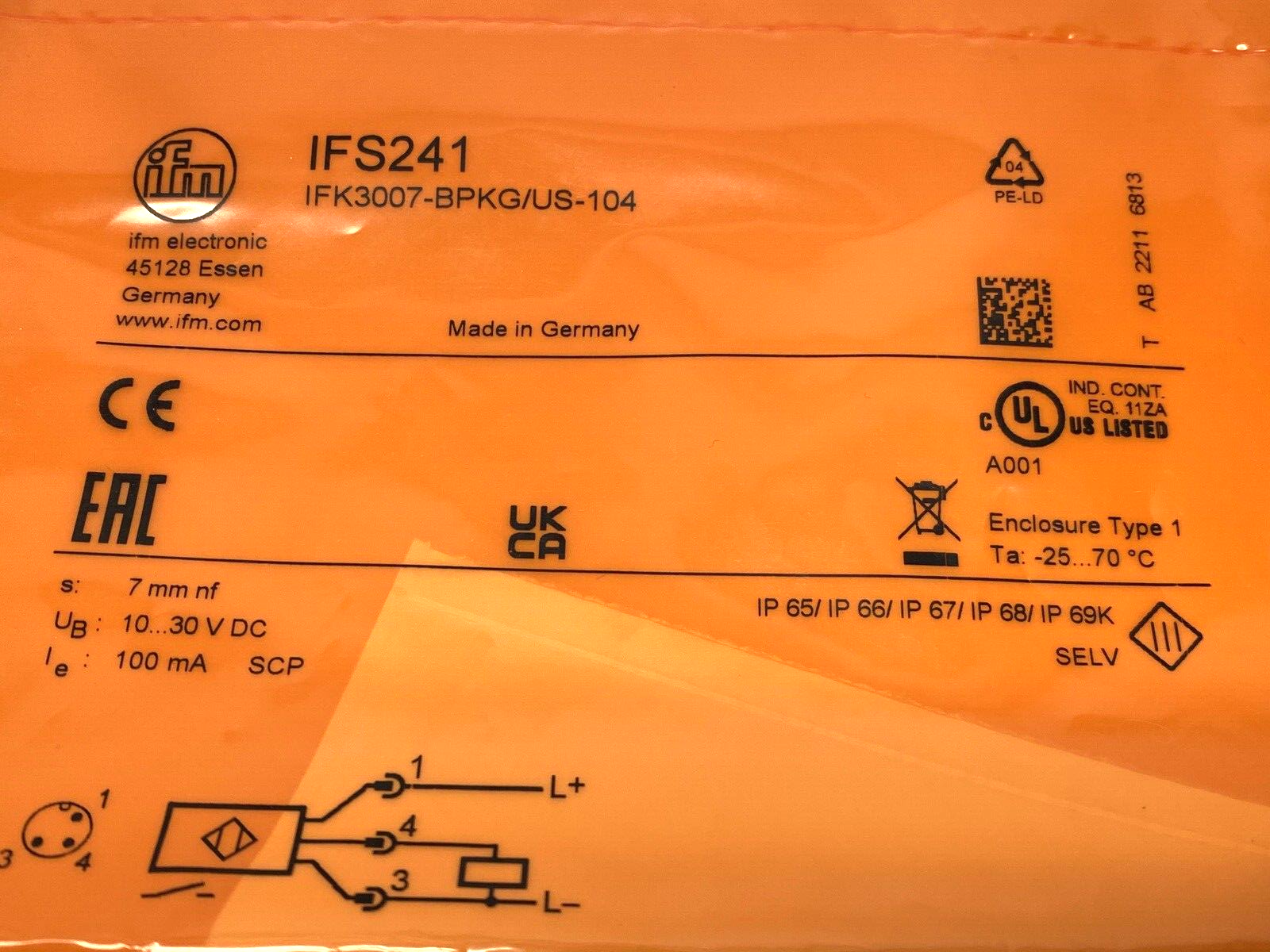 Ifm IFS241 Inductive Proximity Sensor PNP M12 7mm Range IFK3007-BPKG/US-104 - Maverick Industrial Sales