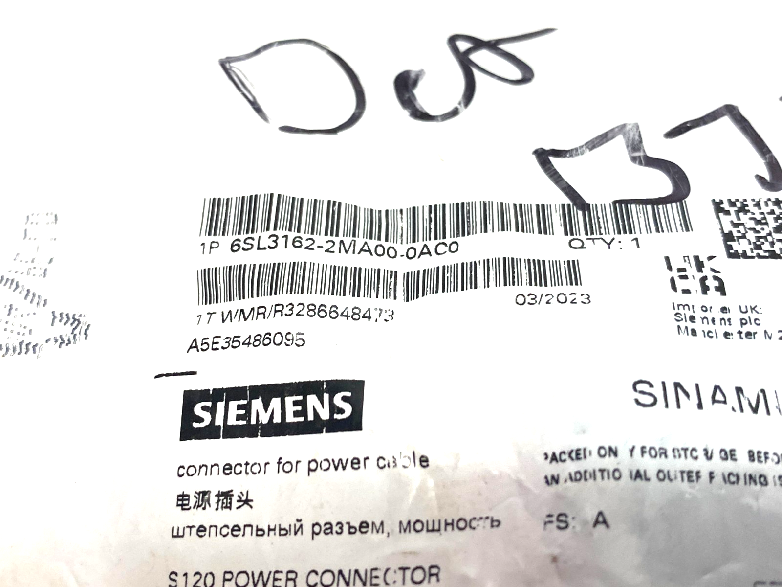 Siemens 6SL3162-2MA00-0AC0 SINAMICS Connector for Power Cable 6-Position - Maverick Industrial Sales