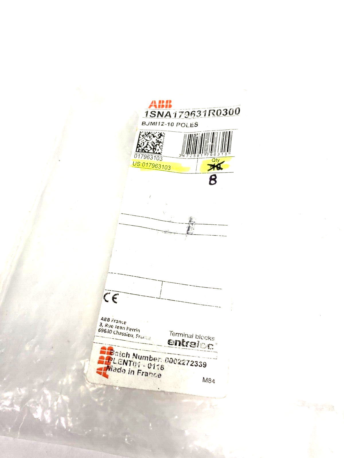ABB Entrelec 1SNA179631R0300 Jumper Bar 10-Pole 12mm Space BJMI12-10 PKG OF 8 - Maverick Industrial Sales