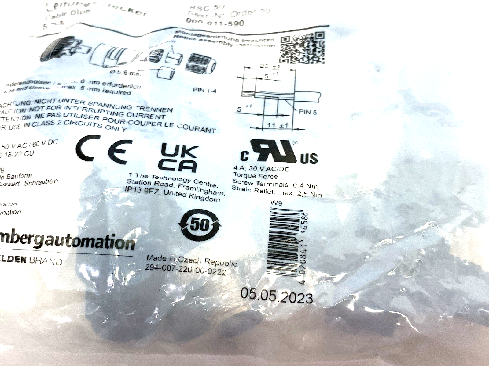 RSC 5/7,600005194 | Belden Lumberg RSC 5/7 Cable Plug Connector M12 5-Position 600005194 PKG OF 5 - New - Maverick Industrial Sales