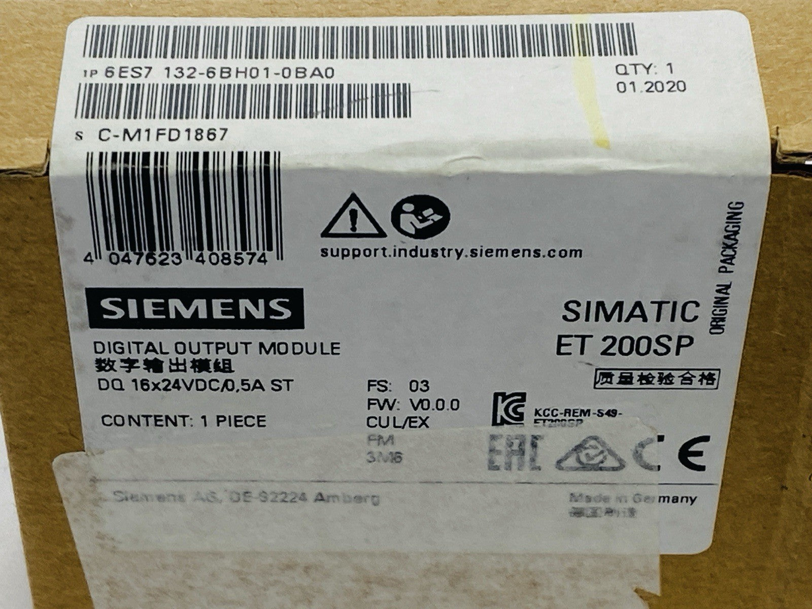 Siemens 6ES7132-6BH01-0BA0 SIMATIC ET 200SP Digital Output Module - Maverick Industrial Sales