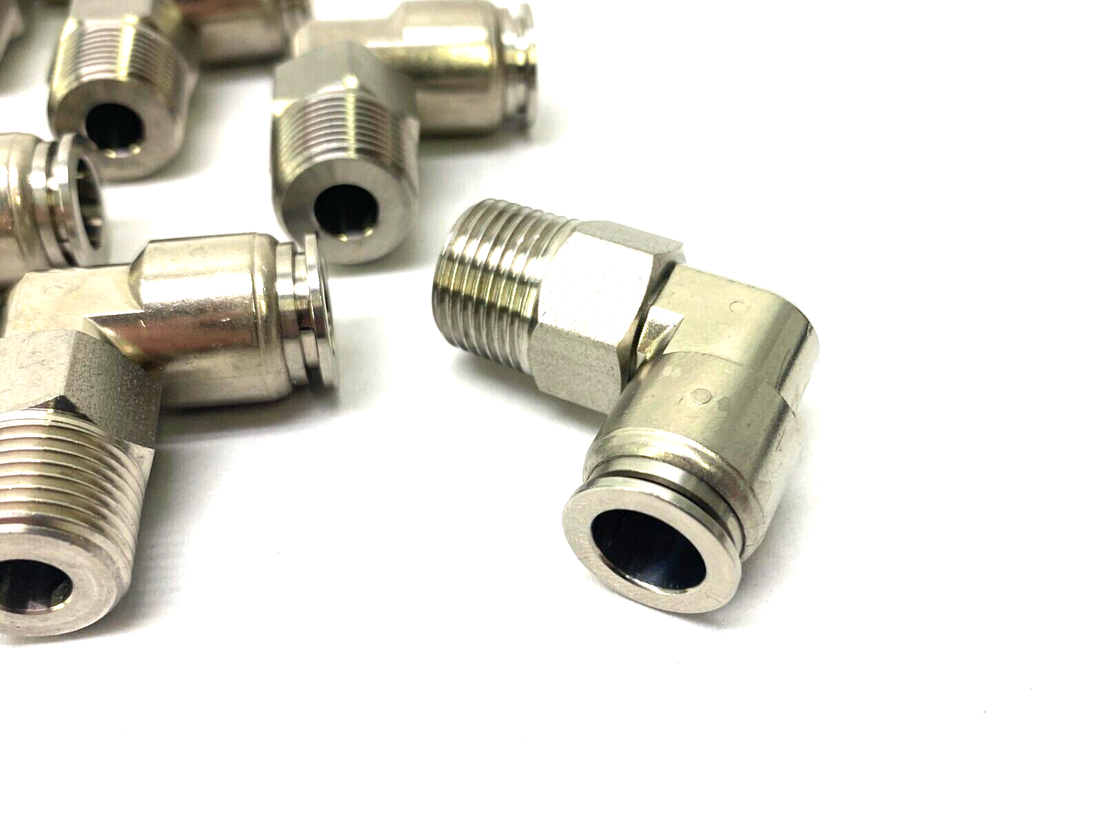 Stainless Steel Swivel Snap-Connect Elbow Fitting 10mm OD to 3/8" NPT LOT OF 11 - Maverick Industrial Sales