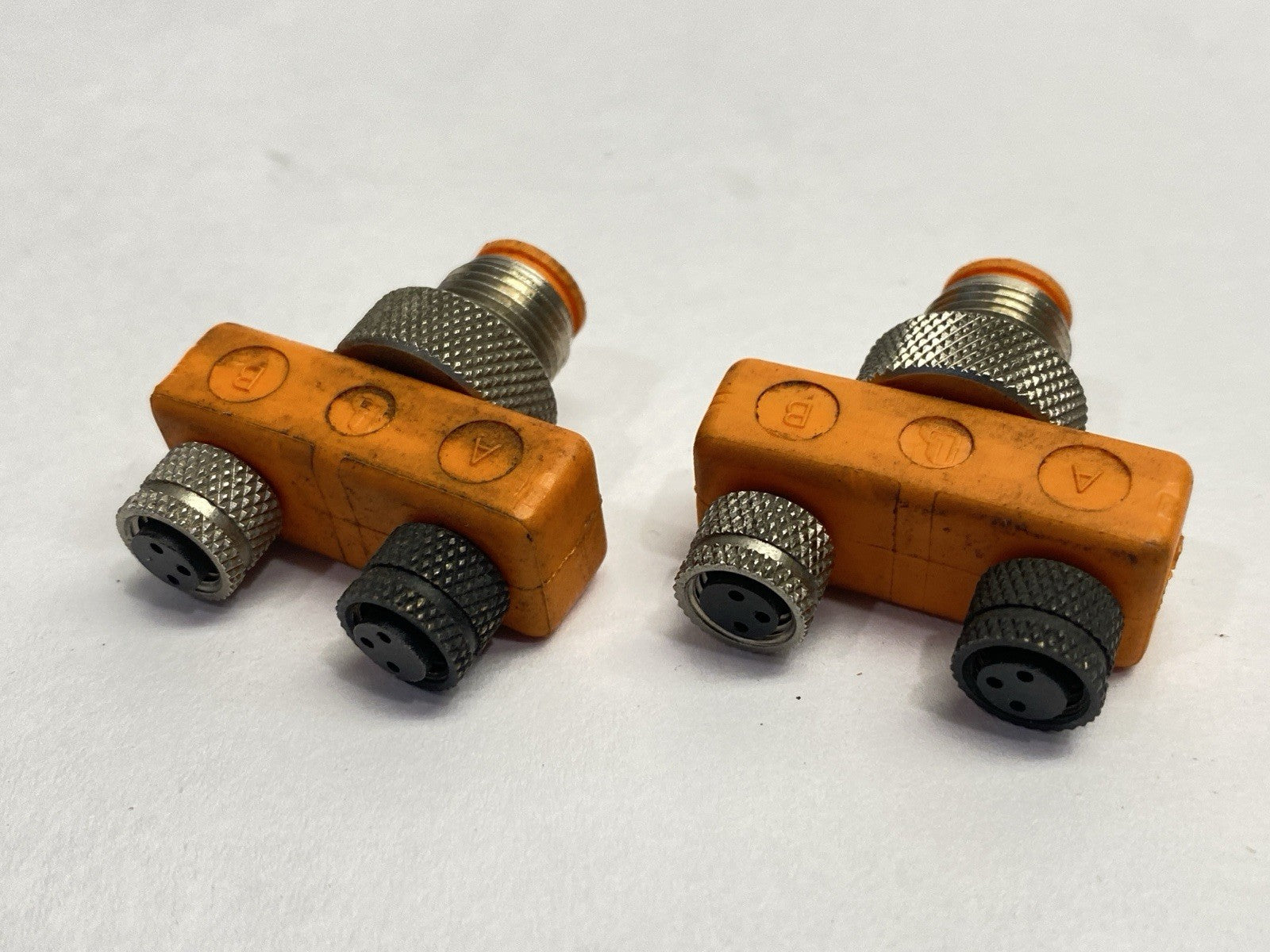 ASBS 2-M-8 | Lumberg Automation M12 4-Pin M - Dual M8 3-Pin F Splitter LOT OF 2 - Used - Maverick Industrial Sales