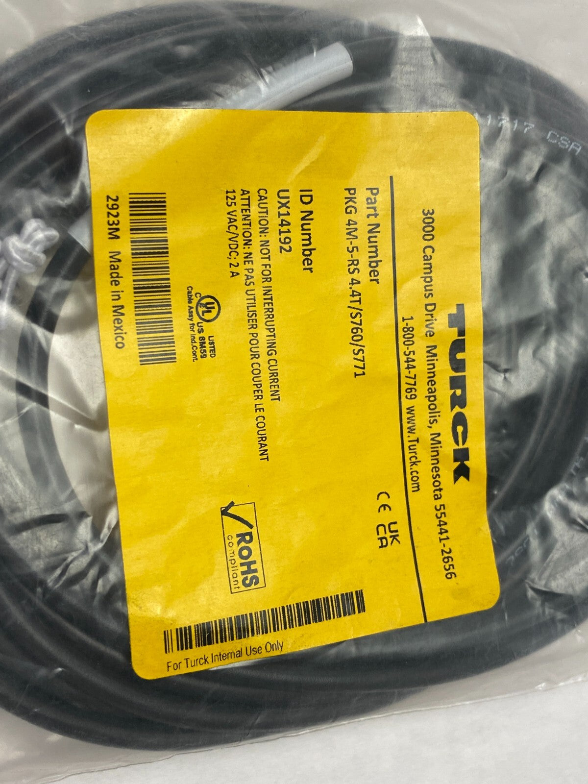 PKG 4M-5-RS 4.4T/S760/S771, UX14192 | Turck PKG 4M-5-RS 4.4T/S760/S771 Double-Ended Cordset UX14192 - New - Maverick Industrial Sales