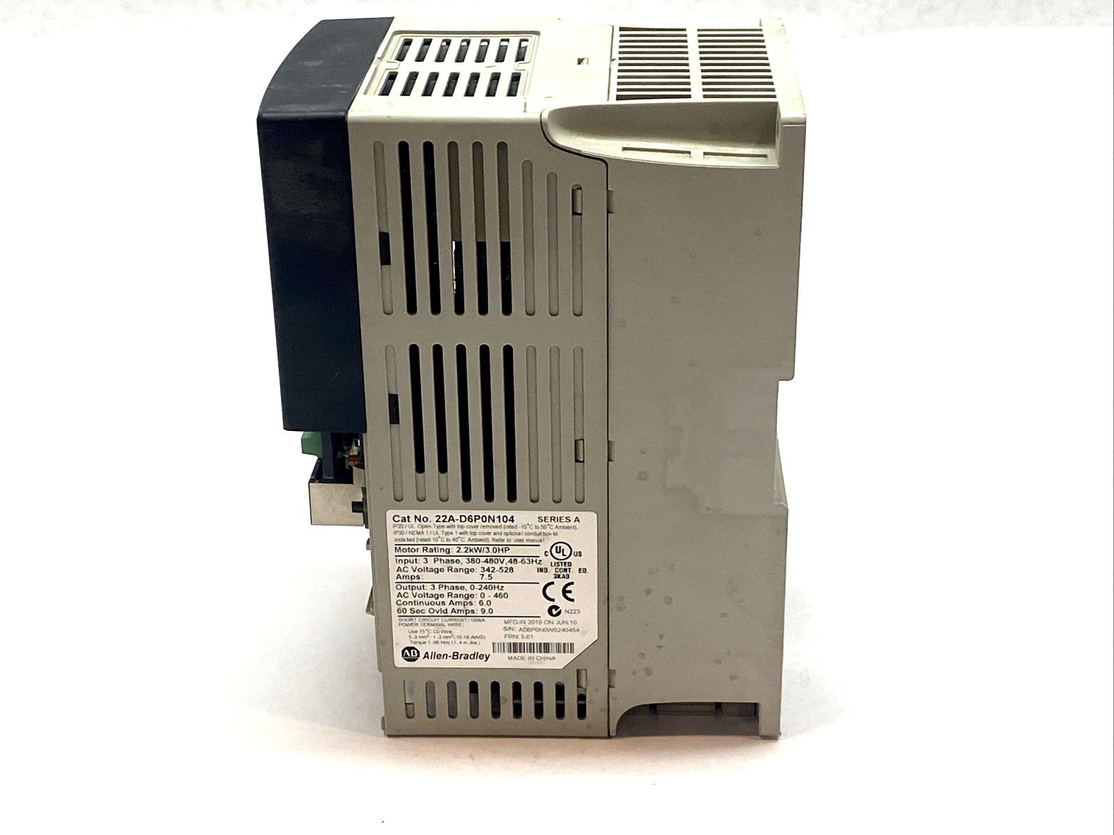 22A-D6P0N104 | Allen Bradley Ser A PowerFlex AC Drive 4 2.2kW 3HP NO COVER - For parts or not working - Maverick Industrial Sales