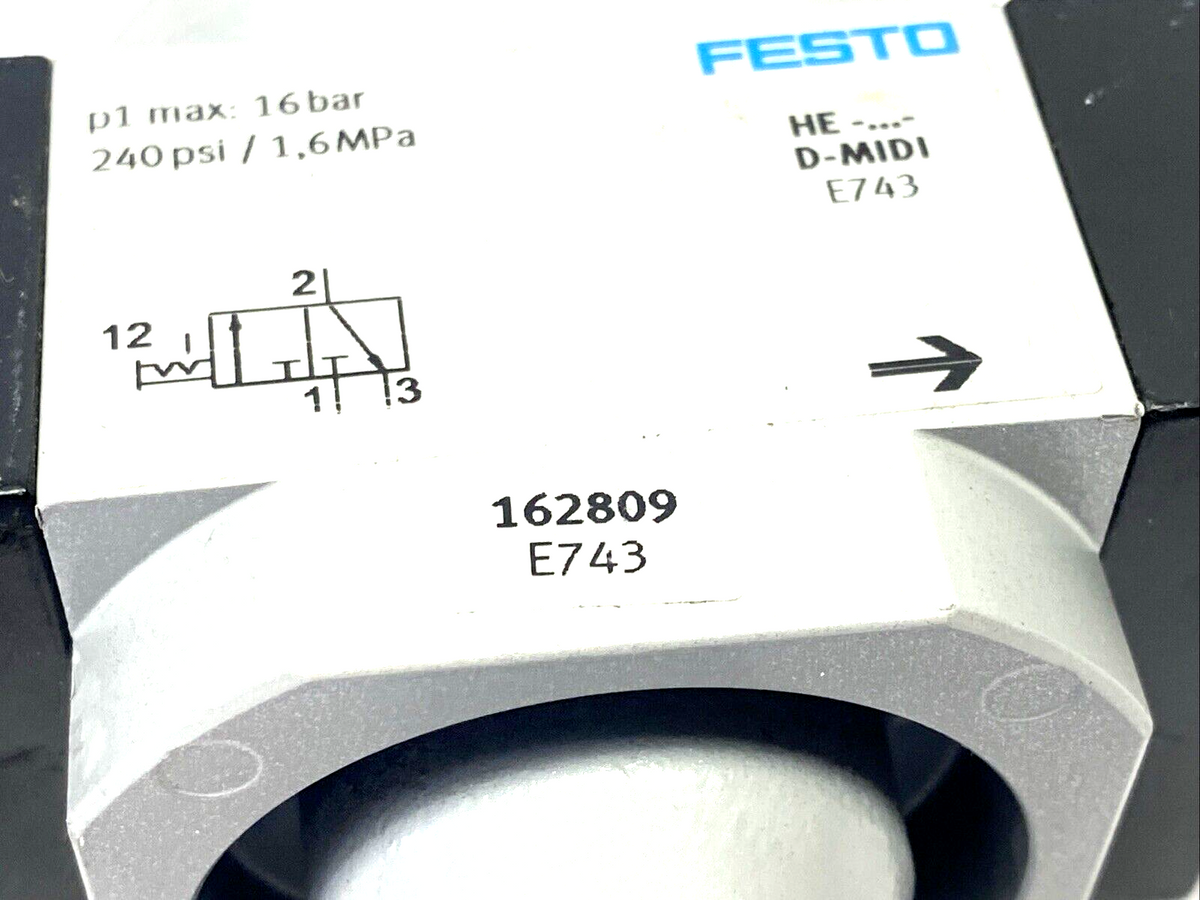 HE-3/8-D-MIDI, 162809 | Festo HE-3/8-D-MIDI Pneumatic On/Off Valve 162809 - Used - Maverick Industrial Sales