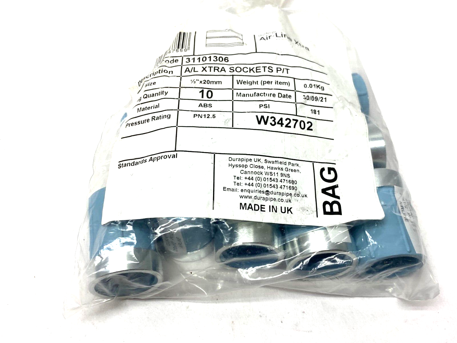 Durapipe 31101306 Air-Line Xtra Reinforced Socket Fitting 1/2" x 20mm PKG OF 10 - Maverick Industrial Sales