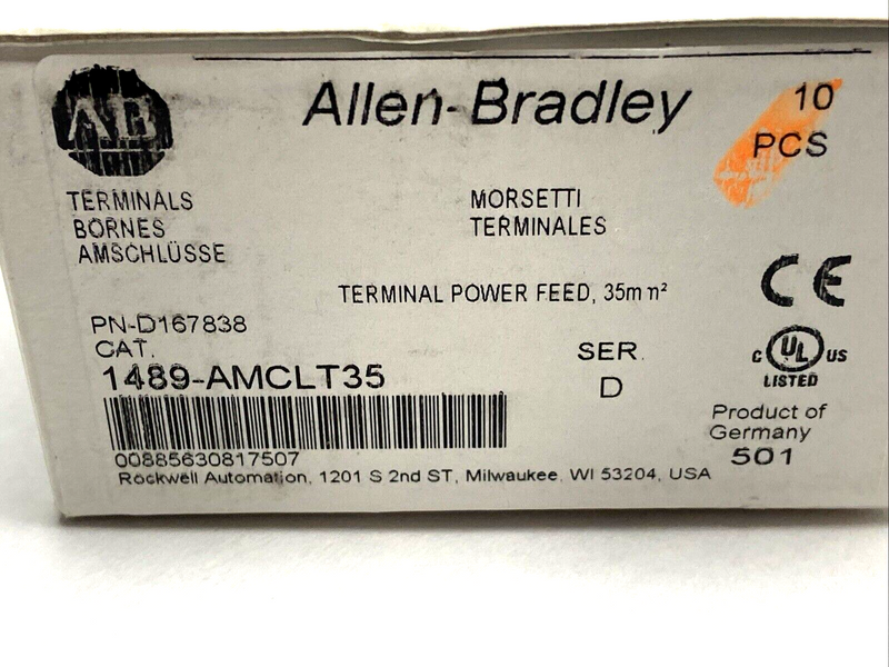 Allen Bradley 1489-AMCLT35 Ser. D Power Feed Terminal PKG OF 10 - Maverick Industrial Sales