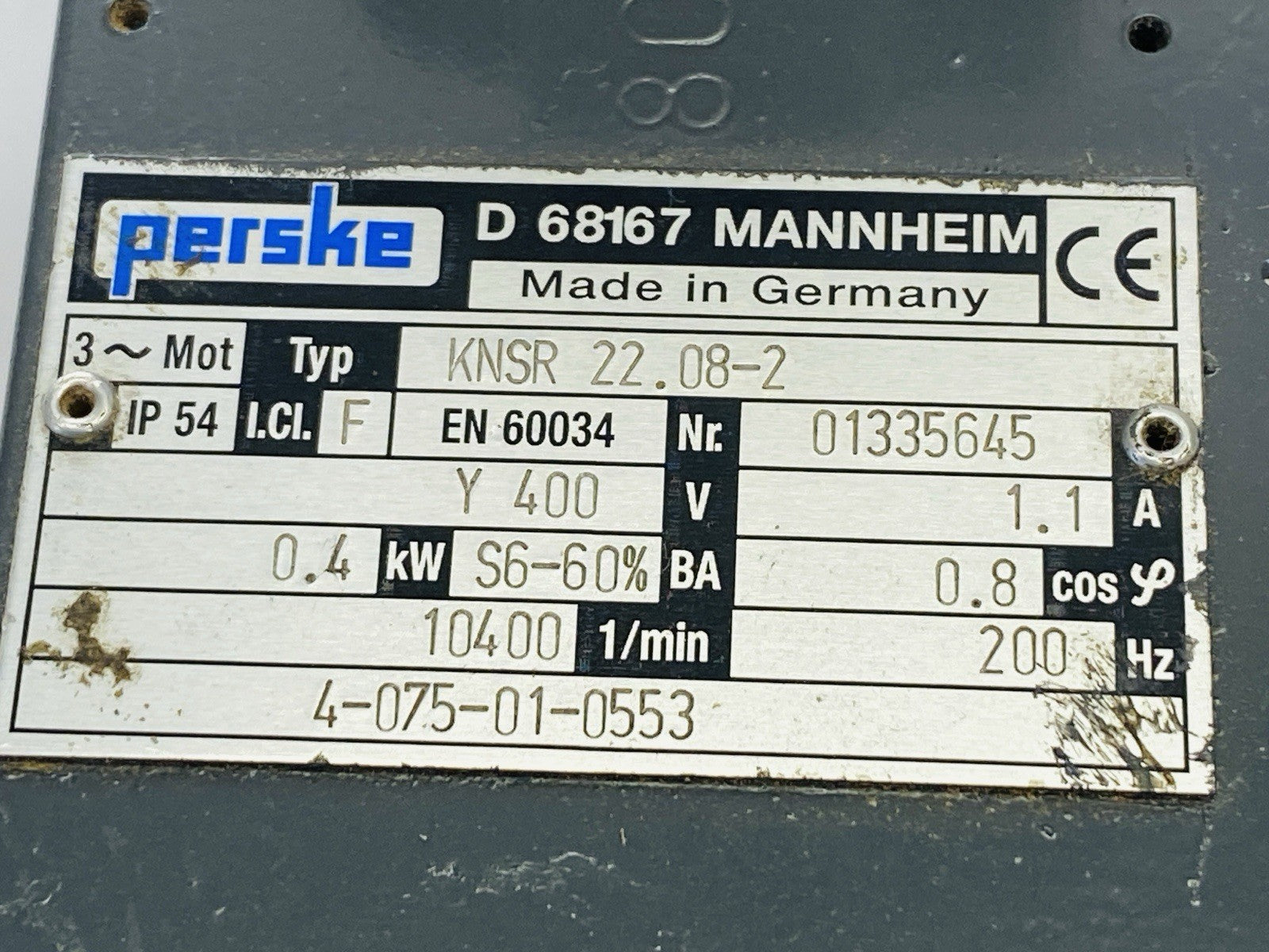 Perske KNSR 22.08-2 Servo Spindle Motor 10400RPM 1.1A 400V 0.4kW - Maverick Industrial Sales