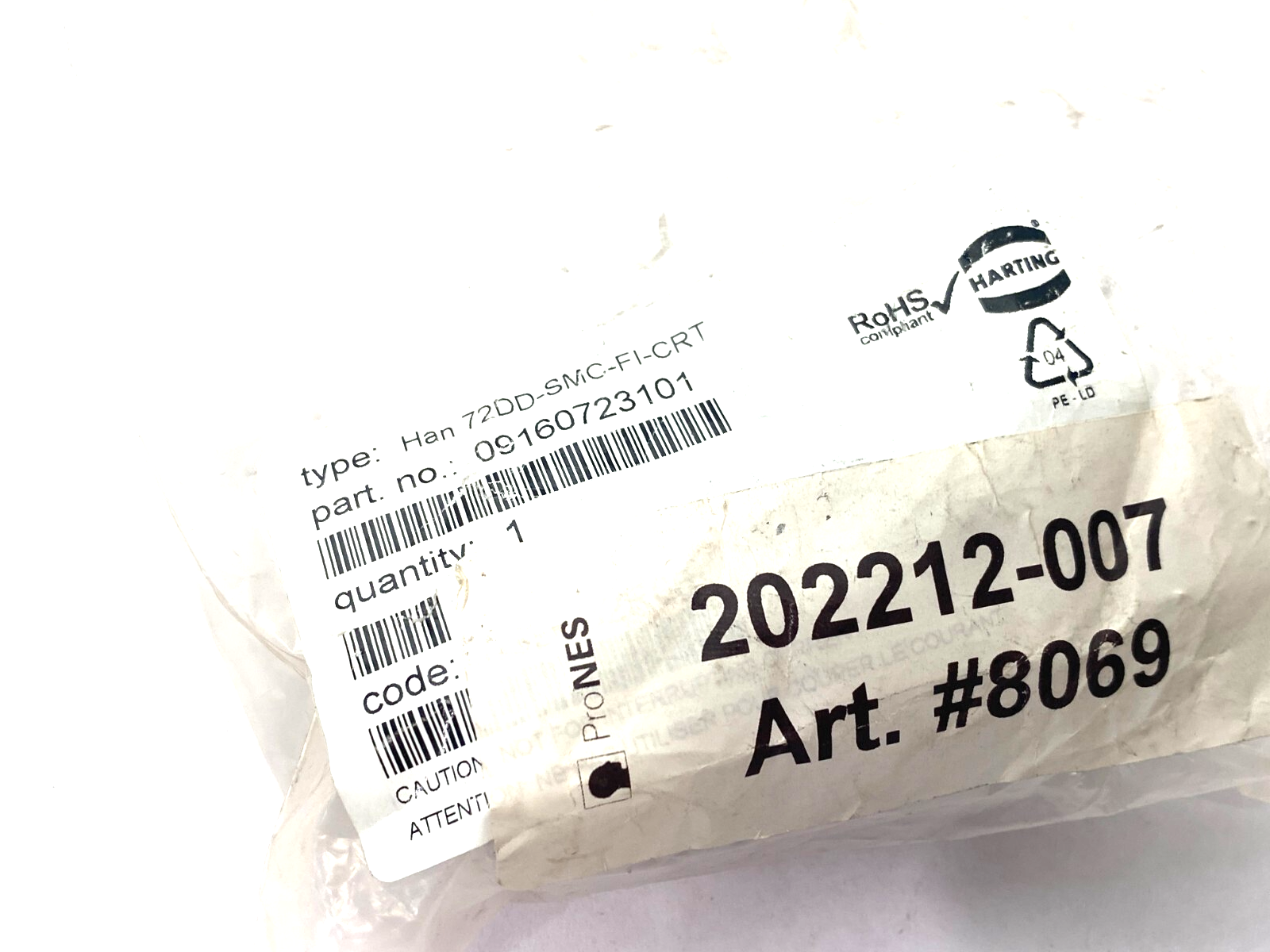 Harting 09160723101 Female Crimp Insert Module Han 72DD-SMC-FI-CRT - Maverick Industrial Sales