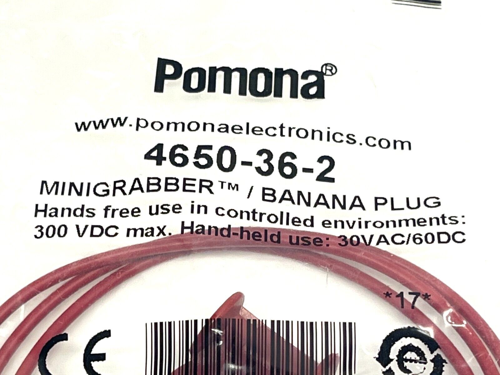 Pomona 4650-36-2 Minigrabber to Banana Plug Red 36" - Maverick Industrial Sales