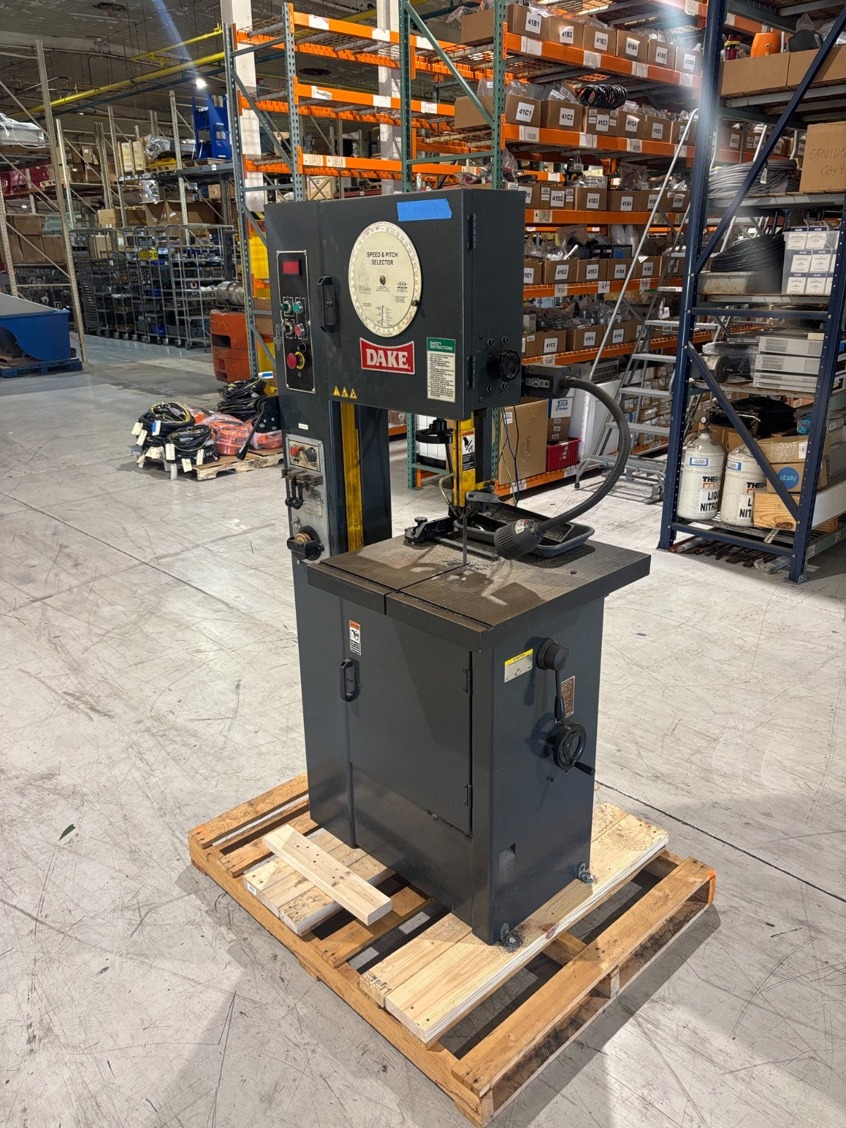 Dake V-16 Vertical Bandsaw, 2HP, 2.5kVA Welder, 230, Blade welder grinder shear - Maverick Industrial Sales