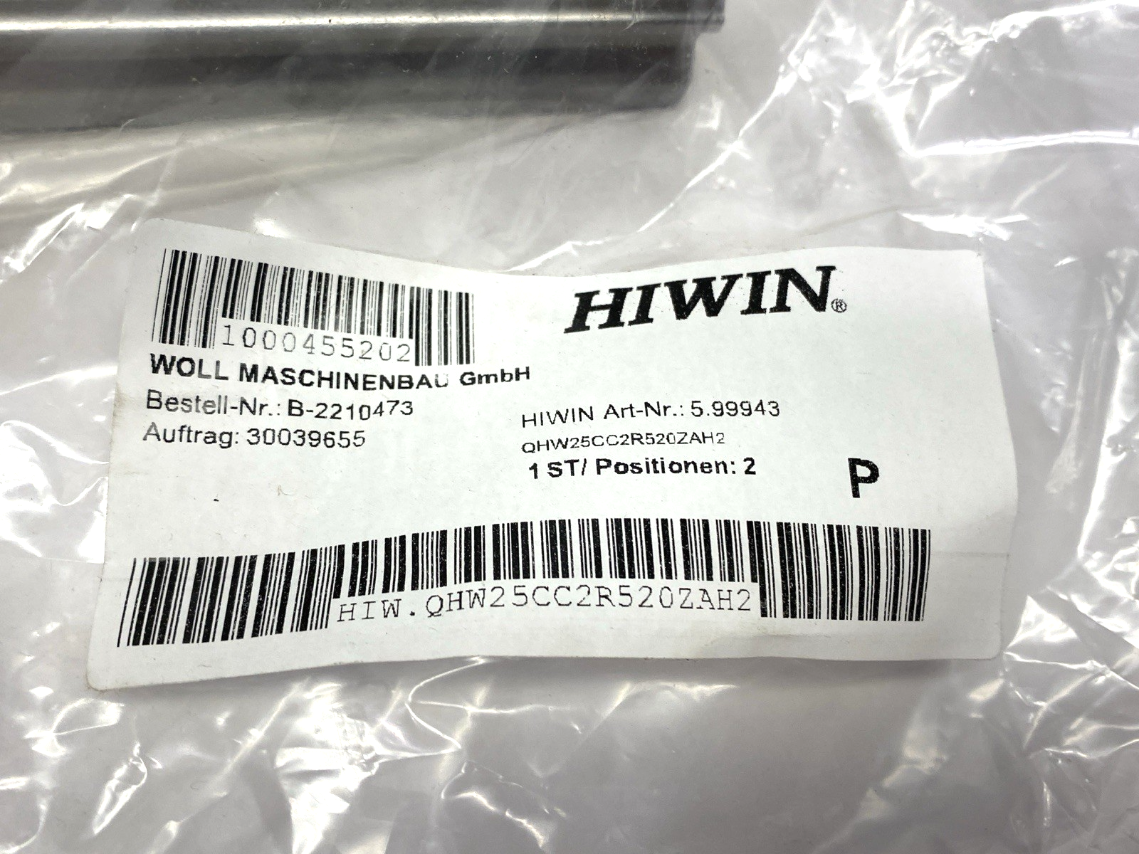 Hiwin QHW25CCR520ZAH2 Linear Guide Rail Assembly 520mm Overall Length - Maverick Industrial Sales